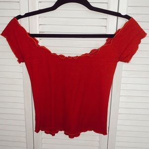 BRANDY MELVILLE one size off the shoulder red tee
